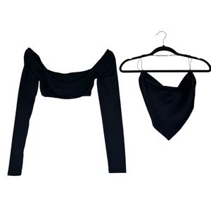 Princess Polly Black Crop Top Bundle – Off Shoulder + Scarf Top‎